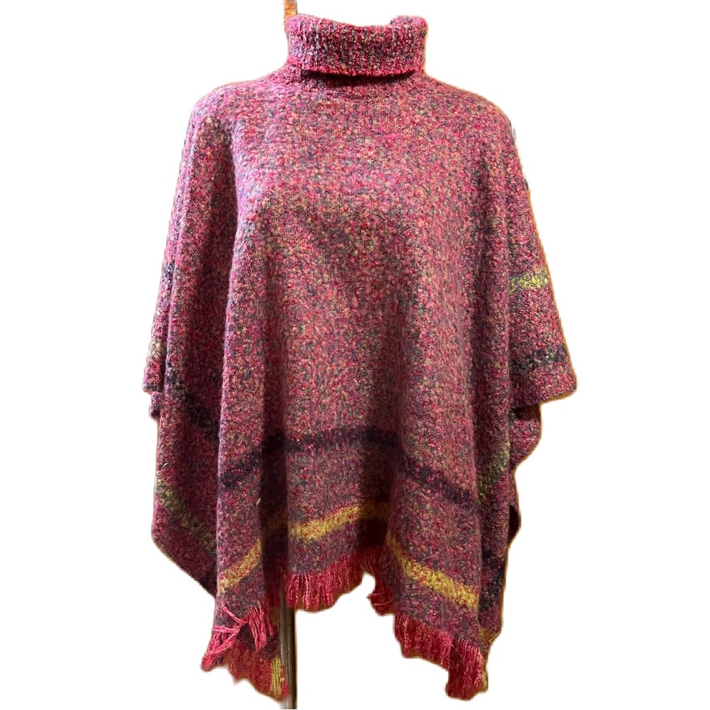 Guillaume de Mons pink turtleneck striped knit poncho made in france